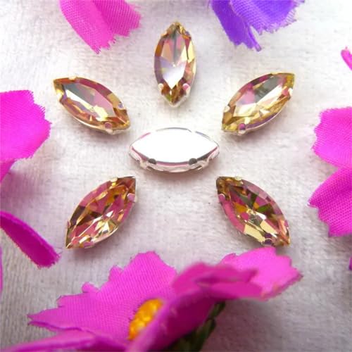 LuminaCreek Aufnäher aus Strass-Glaskristallen, Glaskristall-Klauen, Pferdeauge, Navette-Marquise-Form, Aufnäher aus Strass-Perlen, Applikationen(17x32mm 10pcs A11 Lt topaz) von LuminaCreek
