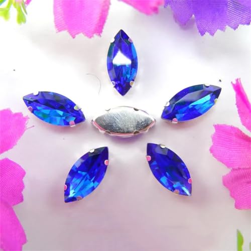LuminaCreek Aufnäher aus Strass-Glaskristallen, Glaskristall-Klauen, Pferdeauge, Navette-Marquise-Form, Aufnäher aus Strass-Perlen, Applikationen(17x32mm 10pcs A12 Sapphire) von LuminaCreek