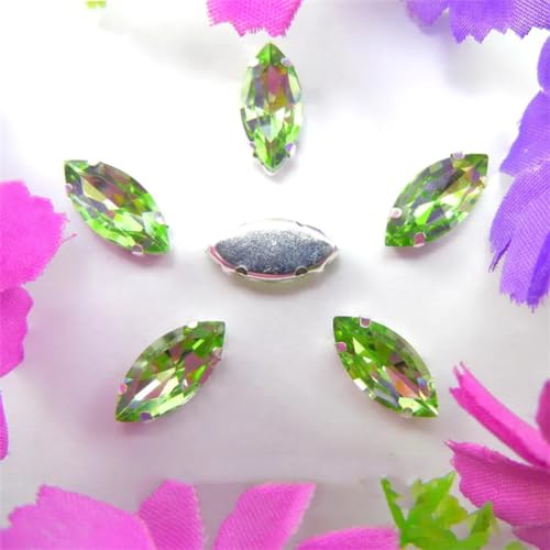 LuminaCreek Aufnäher aus Strass-Glaskristallen, Glaskristall-Klauen, Pferdeauge, Navette-Marquise-Form, Aufnäher aus Strass-Perlen, Applikationen(17x32mm 10pcs A14 Peridot) von LuminaCreek