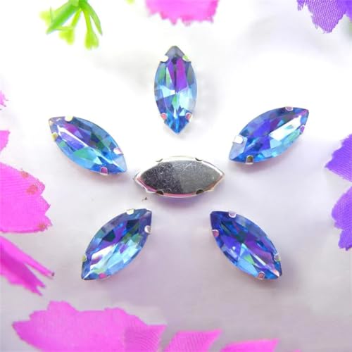 LuminaCreek Aufnäher aus Strass-Glaskristallen, Glaskristall-Klauen, Pferdeauge, Navette-Marquise-Form, Aufnäher aus Strass-Perlen, Applikationen(17x32mm 10pcs A22 Lt Sapphire) von LuminaCreek