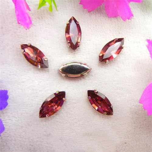 LuminaCreek Aufnäher aus Strass-Glaskristallen, Glaskristall-Klauen, Pferdeauge, Navette-Marquise-Form, Aufnäher aus Strass-Perlen, Applikationen(17x32mm 10pcs A4 Wine red) von LuminaCreek