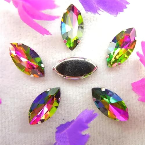 LuminaCreek Aufnäher aus Strass-Glaskristallen, Glaskristall-Klauen, Pferdeauge, Navette-Marquise-Form, Aufnäher aus Strass-Perlen, Applikationen(5x10mm 50pcs A27 Rainbow) von LuminaCreek