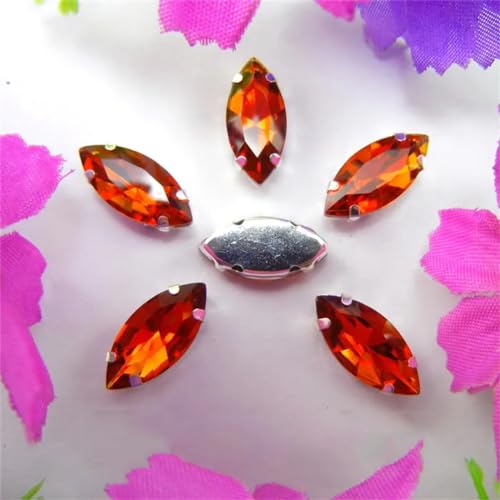 LuminaCreek Aufnäher aus Strass-Glaskristallen, Glaskristall-Klauen, Pferdeauge, Navette-Marquise-Form, Aufnäher aus Strass-Perlen, Applikationen(7x15mm 20pcs A6 Tea color) von LuminaCreek