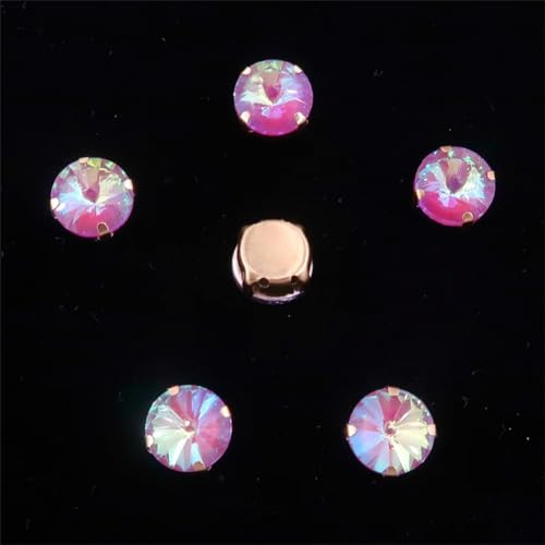 LuminaCreek Aufnäher aus Strass-Glaskristallen, Rivoli, runde Form, Gold, Jelly Candy, AB-Farbe, aufnäherbare Strassperlen(10mm 20pcs A45 Incarnadine AB) von LuminaCreek