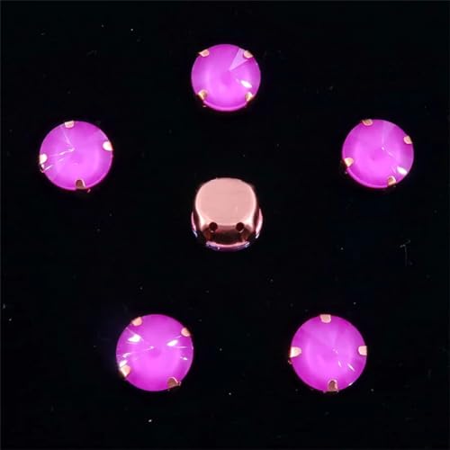 LuminaCreek Aufnäher aus Strass-Glaskristallen, Rivoli, runde Form, Gold, Jelly Candy, AB-Farbe, aufnäherbare Strassperlen(8mm 50pcs A23 Fuchsia) von LuminaCreek