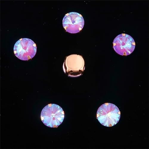 LuminaCreek Aufnäher aus Strass-Glaskristallen, Rivoli, runde Form, Gold, Jelly Candy, AB-Farbe, aufnäherbare Strassperlen(8mm 50pcs A38 Purple AB) von LuminaCreek