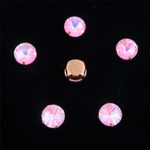LuminaCreek Aufnäher aus Strass-Glaskristallen, Rivoli, runde Form, Gold, Jelly Candy, AB-Farbe, aufnäherbare Strassperlen(8mm 50pcs A46 Pink AB) von LuminaCreek