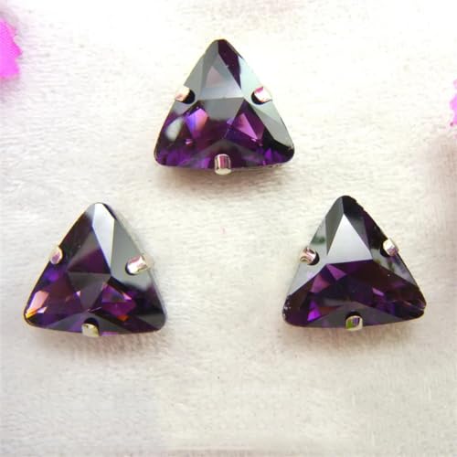 LuminaCreek Strass-Glaskristalle for Aufnähen, 18 mm, 10 Stück, silberfarbene Krallenfassung, Glaskristall, Dreieckform, Strass-Perlen for Aufnähen, DIY-Applikation(18mm 10pcs A11 Amethyst) von LuminaCreek