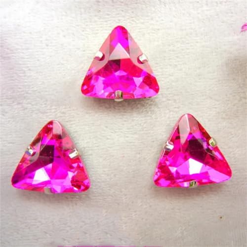 LuminaCreek Strass-Glaskristalle for Aufnähen, 18 mm, 10 Stück, silberfarbene Krallenfassung, Glaskristall, Dreieckform, Strass-Perlen for Aufnähen, DIY-Applikation(18mm 10pcs A24 Rose) von LuminaCreek