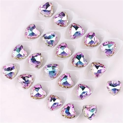 LuminaCreek Strass-Glaskristalle for Aufnähen, 20 Stück, Herzform, silberfarben, Mix, Strass-Kristalle for Aufnähen, Applikation(10mm 20pcs A13 Violet RB) von LuminaCreek