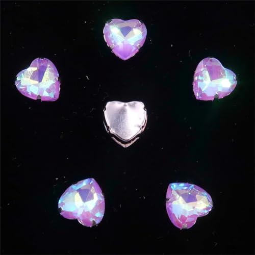 LuminaCreek Strass-Glaskristalle for Aufnähen, 20 Stück, Herzform, silberfarben, Mix, Strass-Kristalle for Aufnähen, Applikation(10mm 20pcs A29 Purple AB) von LuminaCreek