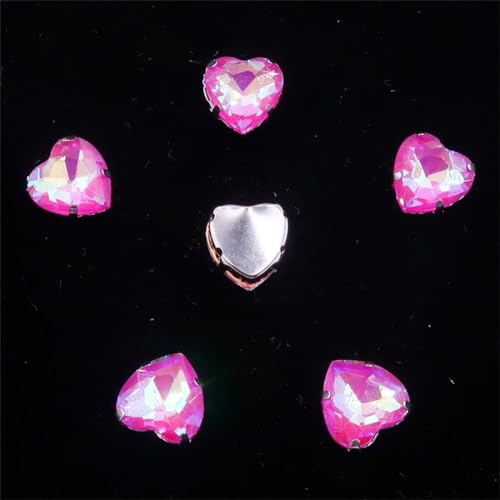 LuminaCreek Strass-Glaskristalle for Aufnähen, 20 Stück, Herzform, silberfarben, Mix, Strass-Kristalle for Aufnähen, Applikation(10mm 20pcs A35 Fuchsia AB) von LuminaCreek