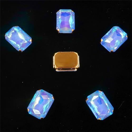 LuminaCreek Strass-Glaskristalle for Aufnähen, 20 Stück/Packung, rechteckige Form, Strass for Aufnähen, 13 x 18 mm, goldene Krallen-Kristall-Applikation(13x18mm 20pcs A20 Lt sapphire AB) von LuminaCreek