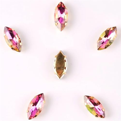 LuminaCreek Strass-Glaskristalle for Aufnähen, 20 Stück Glaskristalle in Navette-Form, 7 x 15 mm, goldene Kralle, Strass-Pferdeaugen-Kristalle for Aufnähen(7x15mm 20pcs A16 Fuchsia RB) von LuminaCreek