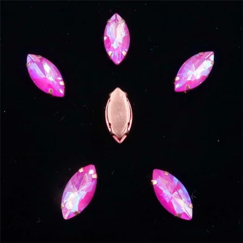 LuminaCreek Strass-Glaskristalle for Aufnähen, 20 Stück Glaskristalle in Navette-Form, 7 x 15 mm, goldene Kralle, Strass-Pferdeaugen-Kristalle for Aufnähen(7x15mm 20pcs A35 Fuchsia AB) von LuminaCreek