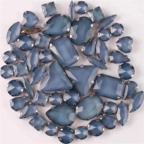 LuminaCreek Strass-Glaskristalle for Aufnähen, 50 Stück, silberne Formen, Mix Jelly Candy Color, Strass-Applikation for Aufnähen(50pcs Black diamond) von LuminaCreek