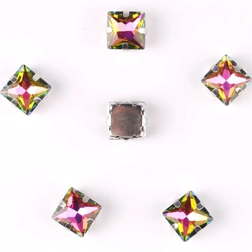 LuminaCreek Strass-Glaskristalle for Aufnähen, 50 Stück/Beutel, 8 mm, quadratische Form, Glaskristall, silberne Metallkrallenfassung, Strass-Applikation for Aufnähen(8mm 50pcs A14 Flame RB) von LuminaCreek