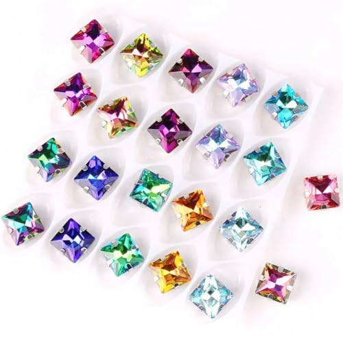 LuminaCreek Strass-Glaskristalle for Aufnähen, 50 Stück/Beutel, 8 mm, quadratische Form, Glaskristall, silberne Metallkrallenfassung, Strass-Applikation for Aufnähen(8mm 50pcs A17 Rainbow mix) von LuminaCreek