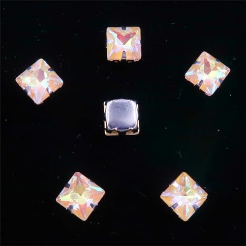 LuminaCreek Strass-Glaskristalle for Aufnähen, 50 Stück/Beutel, 8 mm, quadratische Form, Glaskristall, silberne Metallkrallenfassung, Strass-Applikation for Aufnähen(8mm 50pcs A25 Topaz AB) von LuminaCreek