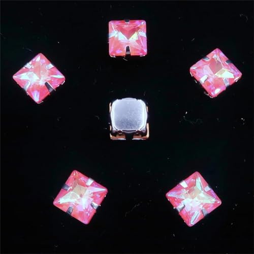 LuminaCreek Strass-Glaskristalle for Aufnähen, 50 Stück/Beutel, 8 mm, quadratische Form, Glaskristall, silberne Metallkrallenfassung, Strass-Applikation for Aufnähen(8mm 50pcs A32 Orange AB) von LuminaCreek