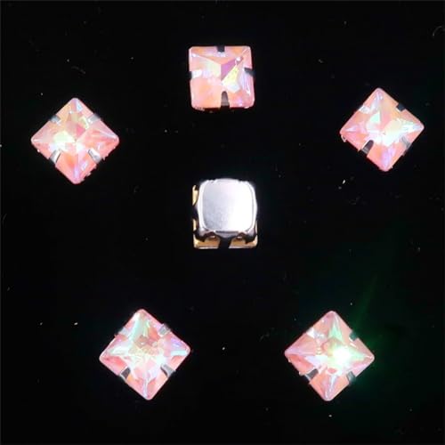 LuminaCreek Strass-Glaskristalle for Aufnähen, 50 Stück/Beutel, 8 mm, quadratische Form, Glaskristall, silberne Metallkrallenfassung, Strass-Applikation for Aufnähen(8mm 50pcs A33 Lt peach AB) von LuminaCreek