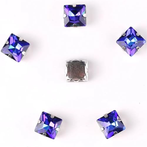 LuminaCreek Strass-Glaskristalle for Aufnähen, 50 Stück/Beutel, 8 mm, quadratische Form, Glaskristall, silberne Metallkrallenfassung, Strass-Applikation for Aufnähen(8mm 50pcs A5 Montana RB) von LuminaCreek