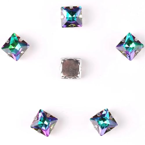 LuminaCreek Strass-Glaskristalle for Aufnähen, 50 Stück/Beutel, 8 mm, quadratische Form, Glaskristall, silberne Metallkrallenfassung, Strass-Applikation for Aufnähen(8mm 50pcs A9 Colorful Emerald) von LuminaCreek