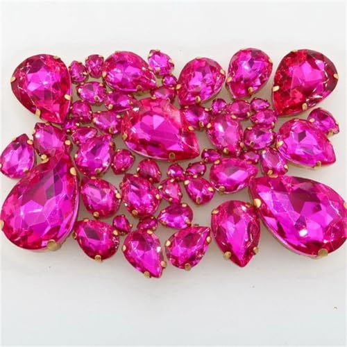 LuminaCreek Strass-Glaskristalle for Aufnähen, 50 Stück/Beutel, goldene Krallenfassung, Glaskristallgrößen, gemischte Wassertropfenform, Strass-Perlen for Aufnähen(A24 Rose) von LuminaCreek