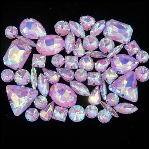LuminaCreek Strass-Glaskristalle for Aufnähen, 50 Stück/Beutel, silberne Kralle, Strass-Formen for Aufnähen, Mix aus Glaskristallen, Applikation for Hochzeitskleider(A30 Violet AB) von LuminaCreek