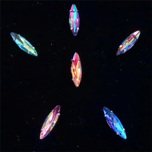 LuminaCreek Strass-Glaskristalle for Aufnähen, 50 Stück/Beutel, silberne Kralle, Strass for Aufnähen, 4 x 15 mm, schmale Navette-Form, Glaskristall(A26 Rainbow mix) von LuminaCreek