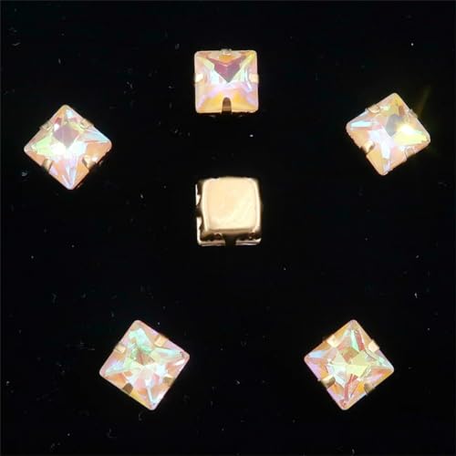 LuminaCreek Strass-Glaskristalle for Aufnähen, 50 Stück/Packung, 8 mm, quadratische Form, Glaskristall, goldene Kralle, Strass-Kristalle for Aufnähen, Applikation(8mm 50pcs A25 Topaz AB) von LuminaCreek