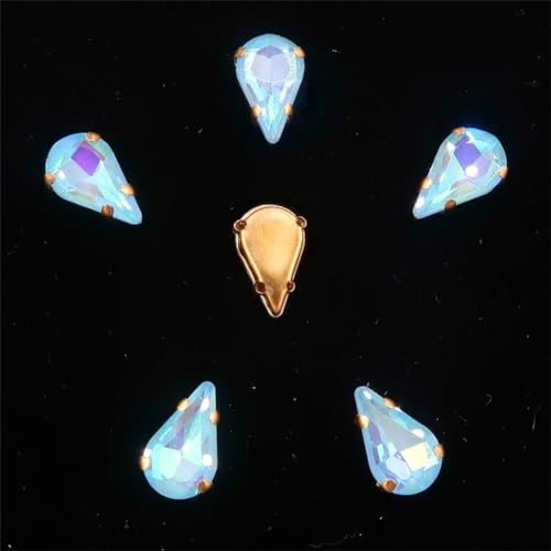LuminaCreek Strass-Glaskristalle for Aufnähen, 50 Stück/Packung, schmale Glaskristalle in Wassertropfenform, goldene Klaue, 8 x 13 mm, Strass-Applikation for Aufnähen(8x13mm 50pcs A28 Aquamarine AB) von LuminaCreek