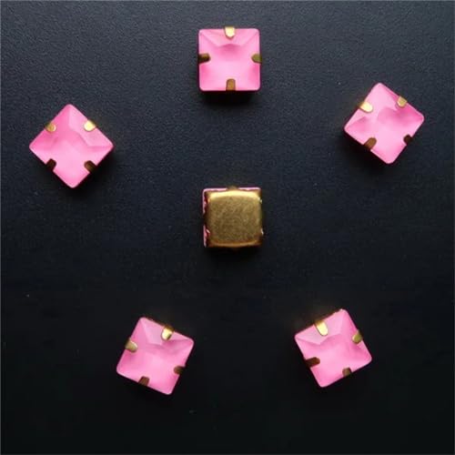 LuminaCreek Strass-Glaskristalle for Aufnähen, 50 Stück 8 mm quadratische Glaskristallperlen, goldene Kralle, Strass for Aufnähen, DIY-Besatz(8mm 50pcs A22 Rose) von LuminaCreek