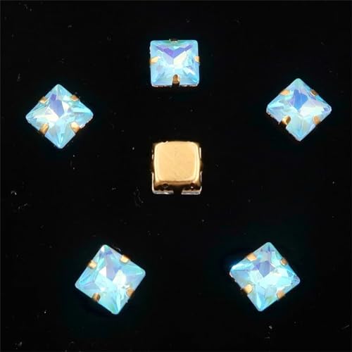 LuminaCreek Strass-Glaskristalle for Aufnähen, 50 Stück 8 mm quadratische Glaskristallperlen, goldene Kralle, Strass for Aufnähen, DIY-Besatz(8mm 50pcs A28 Aquamarine AB) von LuminaCreek