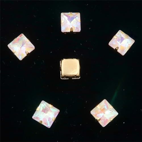 LuminaCreek Strass-Glaskristalle for Aufnähen, 50 Stück 8 mm quadratische Glaskristallperlen, goldene Kralle, Strass for Aufnähen, DIY-Besatz(8mm 50pcs A33 Jonquil AB) von LuminaCreek