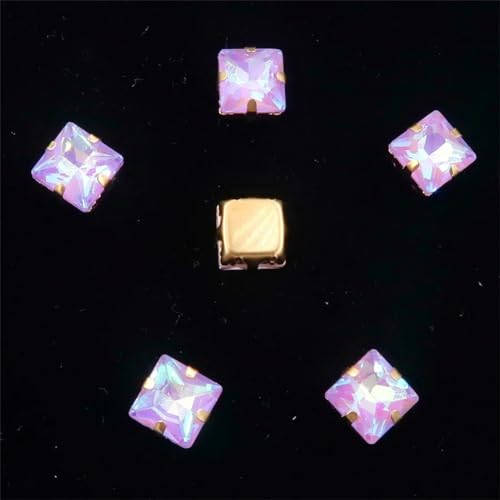 LuminaCreek Strass-Glaskristalle for Aufnähen, 50 Stück 8 mm quadratische Glaskristallperlen, goldene Kralle, Strass for Aufnähen, DIY-Besatz(8mm 50pcs A39 Violet AB) von LuminaCreek