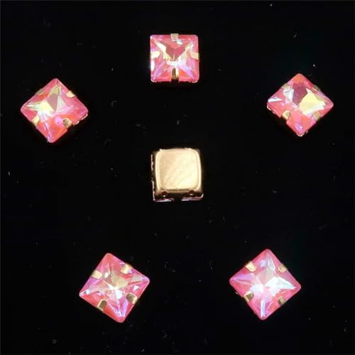 LuminaCreek Strass-Glaskristalle for Aufnähen, 50 Stück 8 mm quadratische Glaskristallperlen, goldene Kralle, Strass for Aufnähen, DIY-Besatz(8mm 50pcs A41 Orange AB) von LuminaCreek
