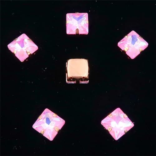 LuminaCreek Strass-Glaskristalle for Aufnähen, 50 Stück 8 mm quadratische Glaskristallperlen, goldene Kralle, Strass for Aufnähen, DIY-Besatz(8mm 50pcs A46 Pink AB) von LuminaCreek