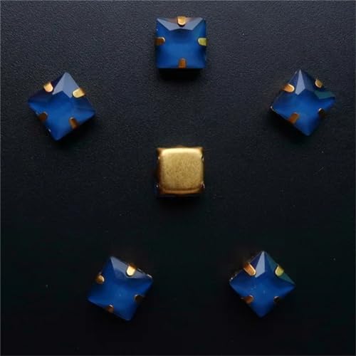 LuminaCreek Strass-Glaskristalle for Aufnähen, 50 Stück 8 mm quadratische Glaskristallperlen, goldene Kralle, Strass for Aufnähen, DIY-Besatz(8mm 50pcs A8 Montana) von LuminaCreek