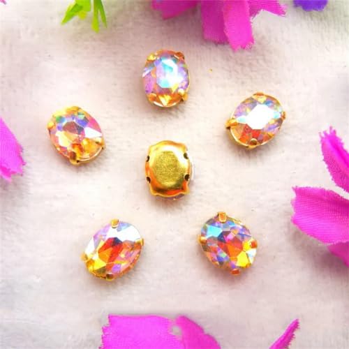 LuminaCreek Strass-Glaskristalle for Aufnähen, AB-Farben, Gold, ovale Form, Strassperlen for Aufnähen, Kleid, DIY-Applikation(18x25mm 10pcs A11 Champagne gold) von LuminaCreek