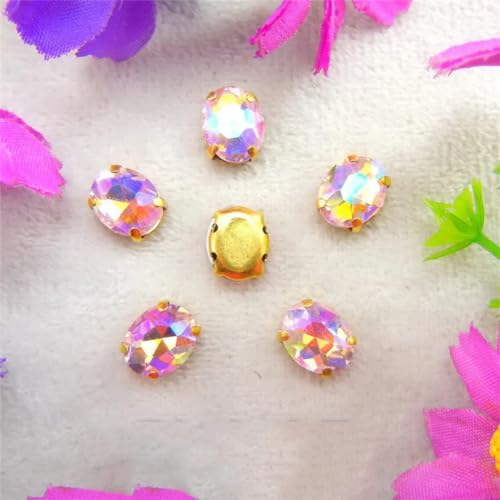 LuminaCreek Strass-Glaskristalle for Aufnähen, AB-Farben, Gold, ovale Form, Strassperlen for Aufnähen, Kleid, DIY-Applikation(18x25mm 10pcs A14 Pink AB) von LuminaCreek