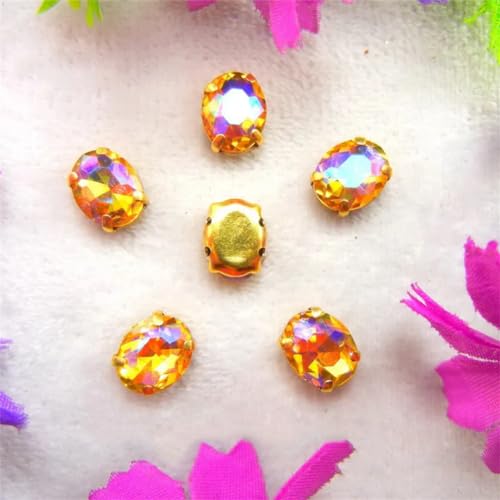 LuminaCreek Strass-Glaskristalle for Aufnähen, AB-Farben, Gold, ovale Form, Strassperlen for Aufnähen, Kleid, DIY-Applikation(20x30mm 10pcs A15 Topaz AB) von LuminaCreek