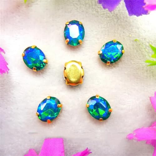 LuminaCreek Strass-Glaskristalle for Aufnähen, AB-Farben, Gold, ovale Form, Strassperlen for Aufnähen, Kleid, DIY-Applikation(20x30mm 10pcs A2 Emerald AB) von LuminaCreek