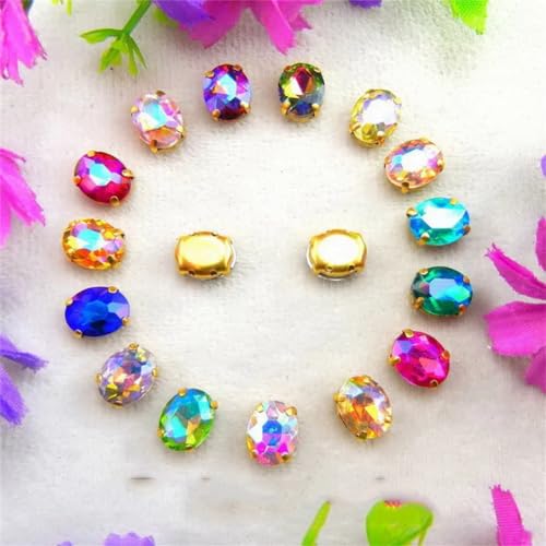 LuminaCreek Strass-Glaskristalle for Aufnähen, AB-Farben, Gold, ovale Form, Strassperlen for Aufnähen, Kleid, DIY-Applikation(4x6mm 50pcs A16 AB colors mix) von LuminaCreek