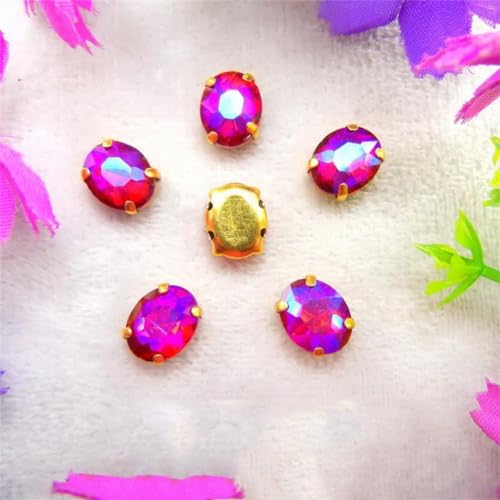 LuminaCreek Strass-Glaskristalle for Aufnähen, AB-Farben, Gold, ovale Form, Strassperlen for Aufnähen, Kleid, DIY-Applikation(6x8mm 50pcs A4 Red AB) von LuminaCreek