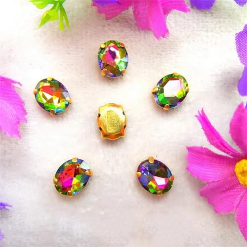 LuminaCreek Strass-Glaskristalle for Aufnähen, AB-Farben, Gold, ovale Form, Strassperlen for Aufnähen, Kleid, DIY-Applikation(6x8mm 50pcs A8 Rainbow) von LuminaCreek
