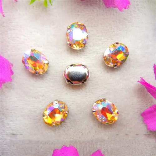 LuminaCreek Strass-Glaskristalle for Aufnähen, AB-Farben, silberne Kralle, Strassperlen for Aufnähen, ovale Form, Glaskristall-Kleid-Applikation(10x14mm 20pcs A11 Champagne gold) von LuminaCreek