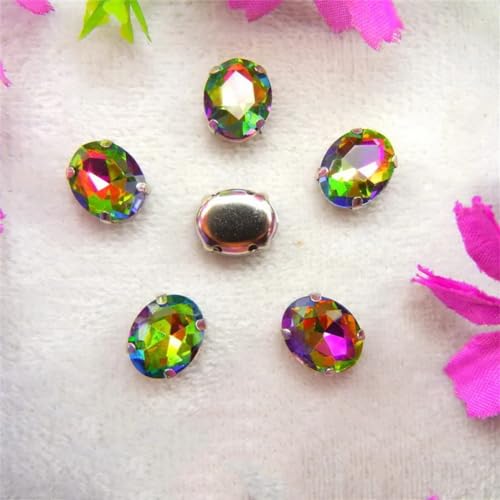 LuminaCreek Strass-Glaskristalle for Aufnähen, AB-Farben, silberne Kralle, Strassperlen for Aufnähen, ovale Form, Glaskristall-Kleid-Applikation(6x8mm 50pcs A10 Rainbow) von LuminaCreek