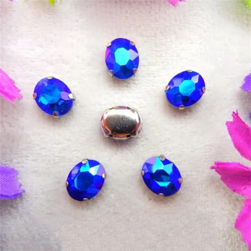 LuminaCreek Strass-Glaskristalle for Aufnähen, AB-Farben, silberne Kralle, Strassperlen for Aufnähen, ovale Form, Glaskristall-Kleid-Applikation(8x10mm 50pcs A8 Sapphire AB) von LuminaCreek