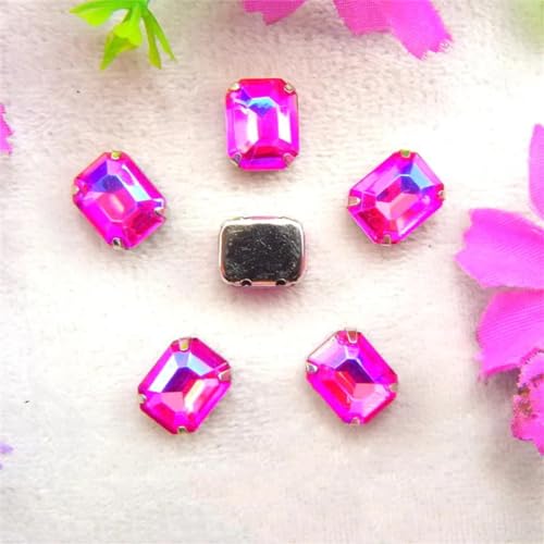 LuminaCreek Strass-Glaskristalle for Aufnähen, AB-Farben, silberne Kralle, for Aufnähen von Strassperlen, rechteckige Form, Glaskristall, DIY-Besatz(10x14mm 20pcs A13 Rose AB) von LuminaCreek